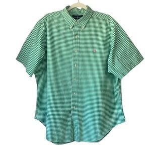 Ralph Lauren green white gingham check short sleeve button down shirt.‎ Size XL